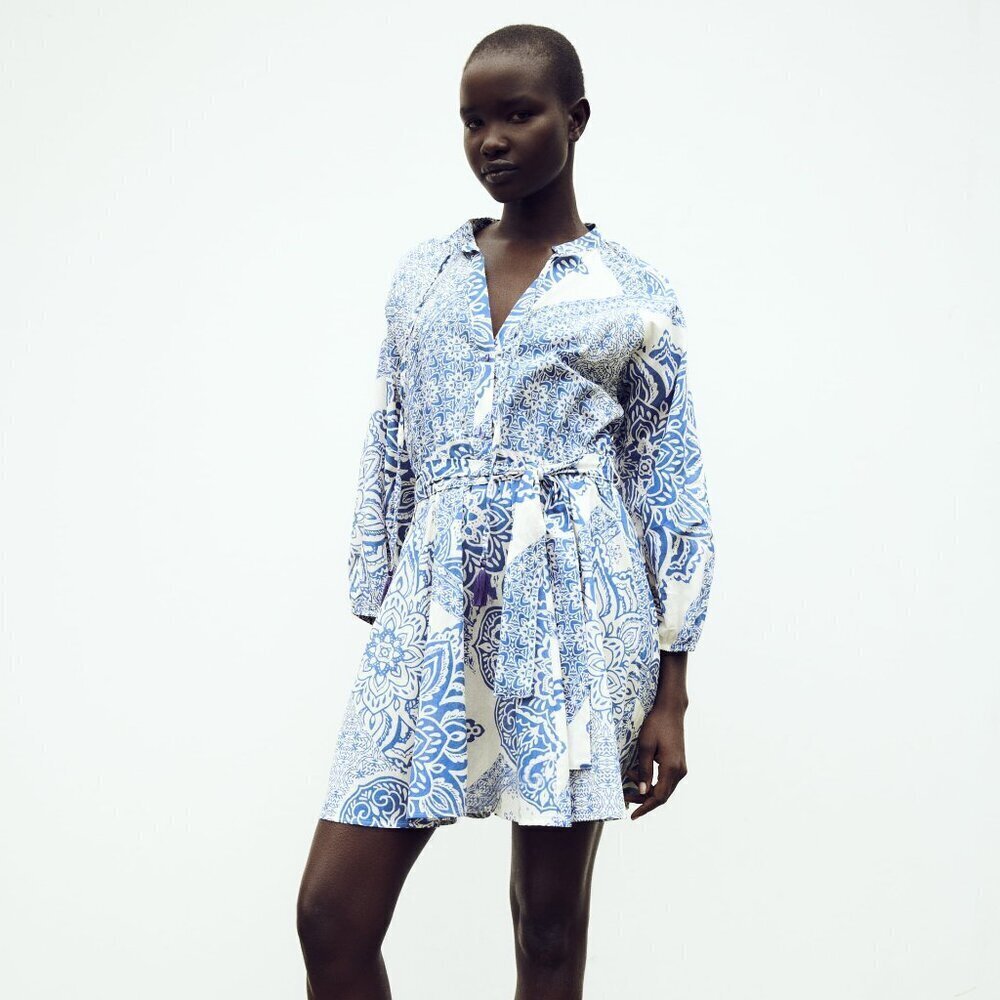 ZARA PRINTED DRESS WITH BELT SIZE XS 9878 214 044